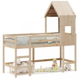 Cumpara ieftin Pat etajat cu scara si acoperis, alb, 90x200 cm, lemn masiv pin
