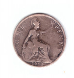 Moneda Marea Britanie 1 penny 1901, stare relativ buna, curata