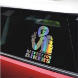 Sticker autoadeziv pentru vehicule off road, model &quot;respect for bikers&quot;, dimensiune 17 x 12 cm, culoare holografic, AVEX