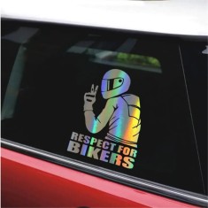 Sticker autoadeziv pentru vehicule Off Road, model Respect For Bikers , dimensiune 17 x 12 cm, culoare Holografic