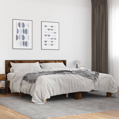 vidaXL Cadru de pat, stejar fumuriu 200x200 cm lemn prelucrat și metal 3280084 foto