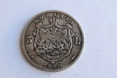 5 lei 1880 - Carol I - Moneda Argint Romania foto