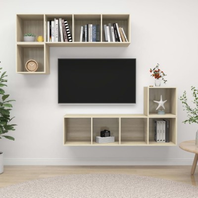 vidaXL Set de dulapuri TV, 4 piese, stejar sonoma, lemn prelucrat foto