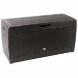 Cumpara ieftin Lada Depozitare Gradina Rato, 119x48x60 cm, Plastic Imitatie Ratan, Maro Inchis, 310L