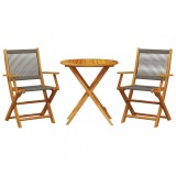 Cumpara ieftin Set mobilier bistro, 3 piese, gri, polipropilena si lemn masiv