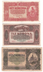 Ungaria 1920 - Lot 2,10,20 korona, circulate foto