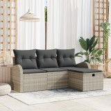 VidaXL Set de Canapea pentru Grădină , 4 Piese, cu Perne, Gri Deschis, din Ratan Polimer