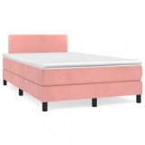 Cumpara ieftin Pat box spring cu saltea, roz, 120x200 cm, catifea