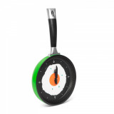 Ceas de perete pentru bucatarie, model tigaie cu ou, verde