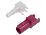 Conector FAKRA Tată PCB THT, Unghi 90&deg;, 50&Omega;, 6GHz, Aurit, Bordeaux Violet, Seria Fakra Generation 1