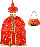 Costum de Halloween Hallojojo, 3 piese, poliester, rosu/auriu/portocaliu, potrivit pentru inaltimi de la 90 la 140 cm