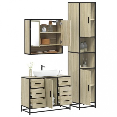 vidaXL Set mobilier de baie, 3 piese, stejar sonoma, lemn prelucrat 3301111 foto
