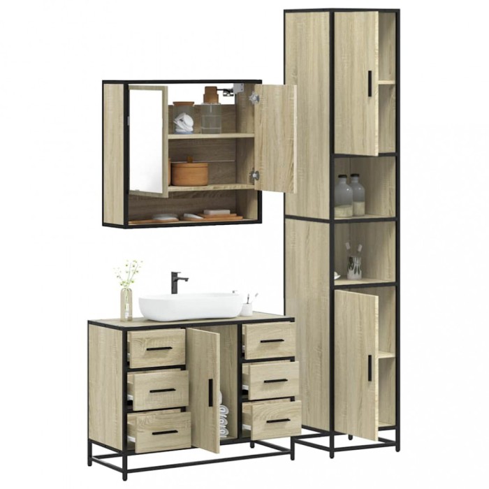 vidaXL Set mobilier de baie, 3 piese, stejar sonoma, lemn prelucrat 3301111