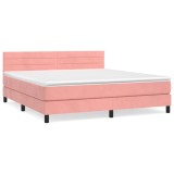 Cumpara ieftin Pat box spring cu saltea, roz, 160x200 cm, catifea