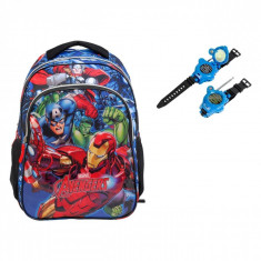 Set ghiozdan gradinita si walkie talki pentru baieti, model Avengers, 46x34x16 cm foto