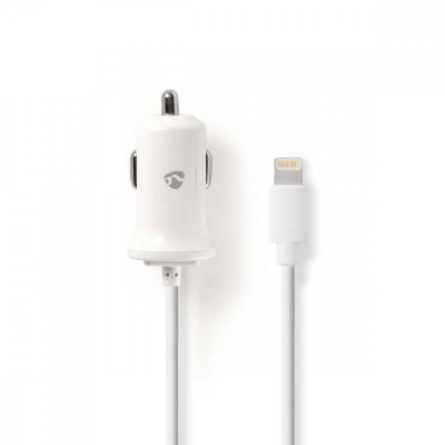 Incarcator auto 12V - Apple Lighting 2.4A certificat MFi alb 1m Nedis foto