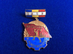 INSIGNA ROMANIA - FRUNTAS BRIGADIER AL MUNCII PATRIOTICE - 1959 foto