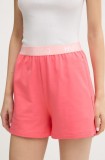 HUGO pantaloni scurți de lounge culoarea roz, neted, high waist