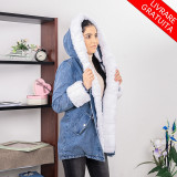 Geaca Dama Parka Din Denim 1300 Albastru Cu Alb