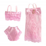 Set pijamale cu danteluta pentru papusi de 28-30cm, Roz