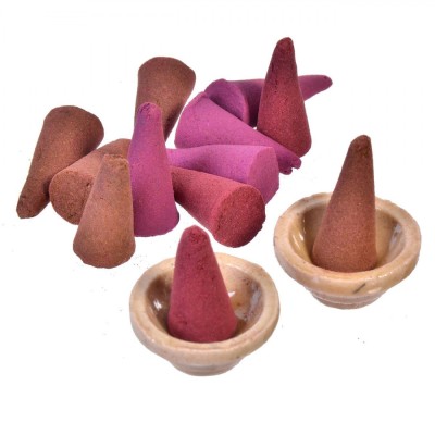 Conuri Parfumate, Model Santal, Multicolor, Set 100 Bucăți, Suport Ceramică foto