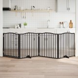 vidaXL Poartă c&acirc;ini pliabilă cu ușă 4 panouri negru, 320 cm, lemn plop