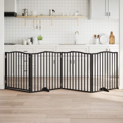 vidaXL Poartă c&amp;acirc;ini pliabilă cu ușă 4 panouri negru, 320 cm, lemn plop 352227 foto