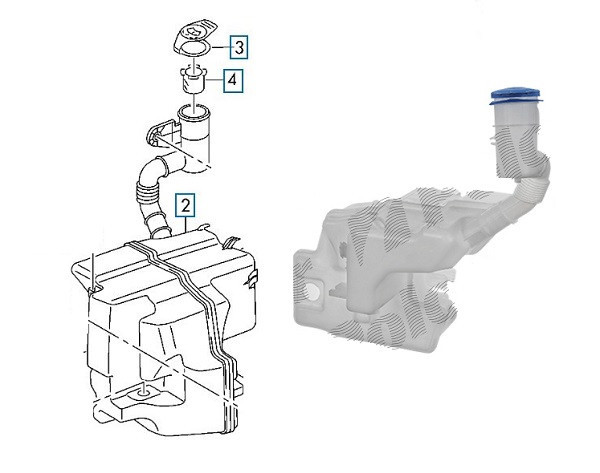 Rezervor spalator parbriz Volkswagen Caddy 3 (2k), 06.2015-, fara pompa spalator, pt modele cu sistem spalare faruri, fara senzor nivel lichid (cu ga