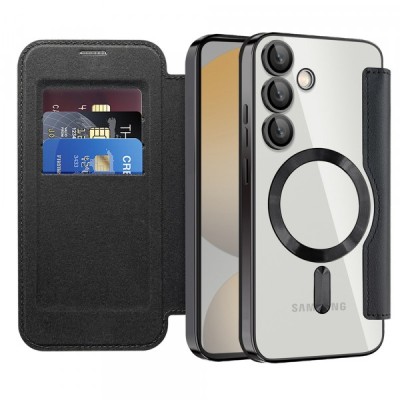 Husa MagSafe pentru Samsung Galaxy S24 FE S721, Techsuit, SmartMag Book, Neagra foto