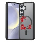 Hus&Auml; anti&Egrave;oc magsafe pentru samsung galaxy s25, spate mat anti-amprent&Auml;, floral pink wreath 4, negru