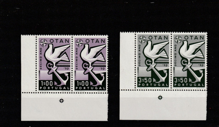 Portugalia 1960-NATO,a X-a aniversare,serie 2 valori dantelate,MNH,Mi.878-879