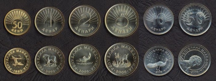 MACEDONIA █ SET COMPLET DE MONEDE █ 50 Deni 1+2+5+10+50 Denari █ 1993-2008 █ UNC