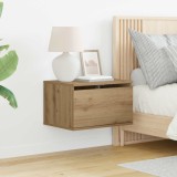 Set 2 Noptiere Suspendate vidaXL Stejar Artizanal 50x36x30 cm, Montaj pe Perete, Sertare, Port USB