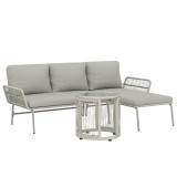 Outsunny Set mobilier de grădină din poliratan 3 piese, set lounge cu chaiselongue canapea pentru două persoane masă cu sticlă perne detașabile | Aoso