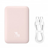 Mini Powerbank Cu Incarcare Rapida Baseus Magnetic Mini 10000mAh 20W Roz + Cablu Type-C - Type-C 60W (20V / 3A) 0.5m Alb (PPCX030004)