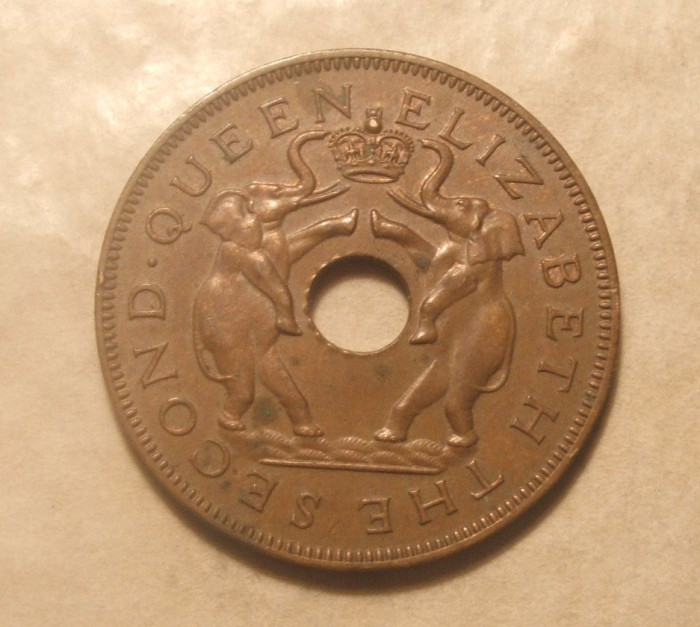 RHODESIA SI NYASALAND 1 PENNY 1958 ELEFANTI / EXOTICA