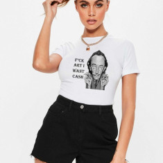 Tricou dama alb - Dali - I want CASH - S