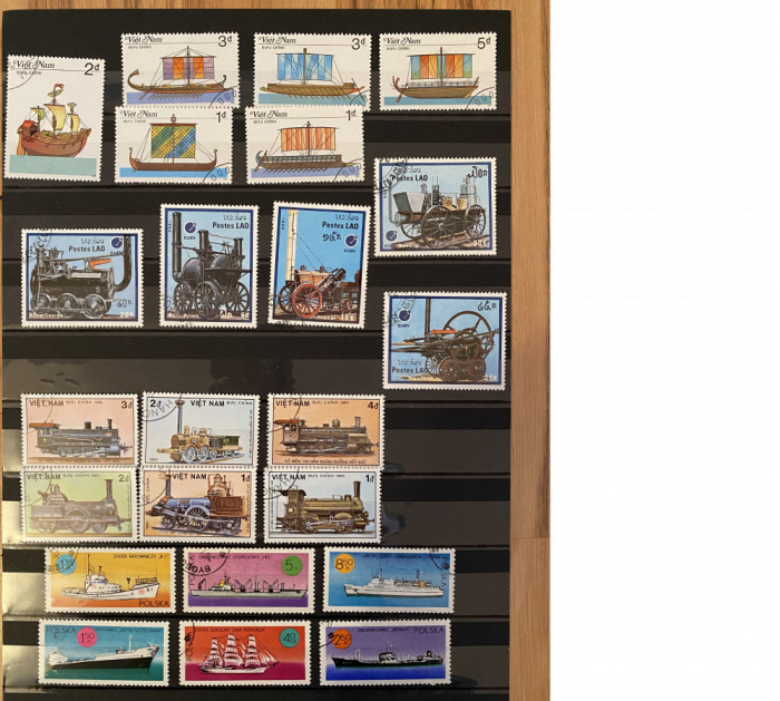 LOT 4 timbre uzate diferite tari/ Avioane/ Masini/ Vapoare