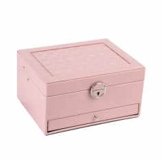 Cutie eleganta de dama Pufo Glamour pentru depozitare si organizare bijuterii si accesorii, roz