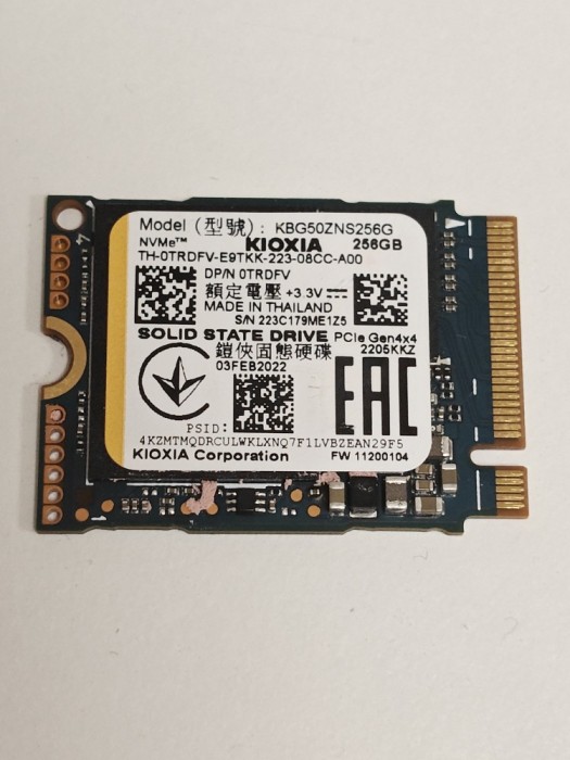 Solid State Drive (SSD) Laptop Kioxia, KBG50ZNS256G, 256GB, PCIe Gen 4 x4, M.2 format 2230, TRDFV, 3400MB/S, 1900MB/S