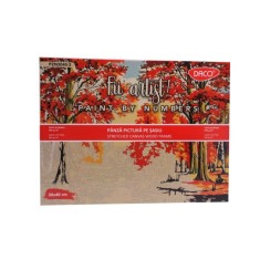 Panza Pictura Daco pe Numere, Material Bumbac, Dimensiune 30x40 cm, Gramaj 280 g/m?, 24 Culori Acrilice si 3 Pensule Incluse in Set, Model Peisaj de T foto