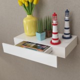 Raft Suspendat Perete Alb cu Sertar, 48cm, MDF, Depozitare Cărți/DVD, vidaXL