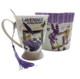 Cumpara ieftin Cana din ceramica cu lingurita, Model cu lavanda, Mov, DO116G