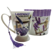 Cana din ceramica cu lingurita, Model cu lavanda, Mov, DO116G