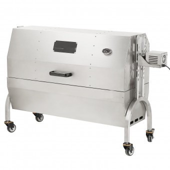 Gratar pe carbune cu capac si rotisor electric 50W, Vivatechnix Otel Inoxidabil, Termometru, Roti blocabile, inaltime reglabila foto