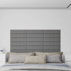 vidaXL Panouri de perete 12 buc. gri 60x15 cm piele ecologică 1,08 m&sup2;