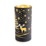 Candela Craciun sticla neagra aurie cu led &Oslash; 10 cm x 20,5 H