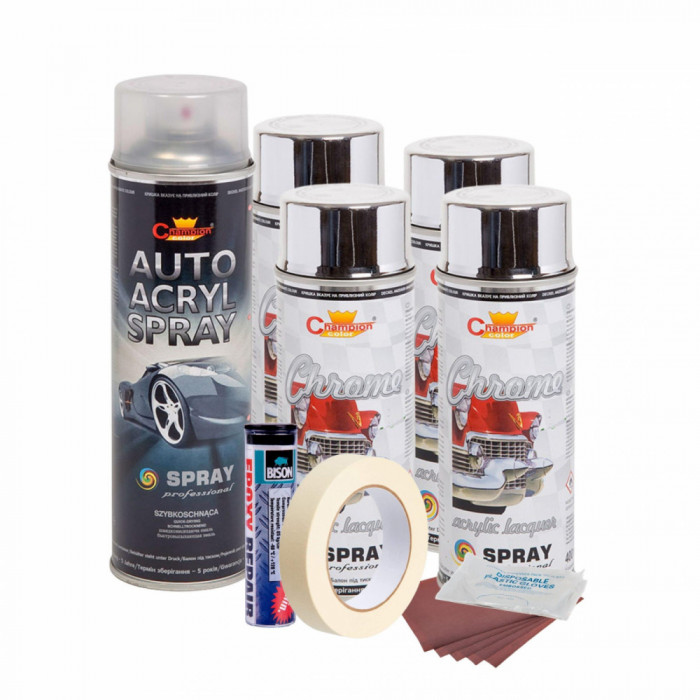 Kit complet reparatie si vopsire jante culoare Crom Metalic, V4