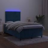 vidaXL Pat box spring cu saltea/LED albastru &icirc;nchis 120x190cm catifea 3270327