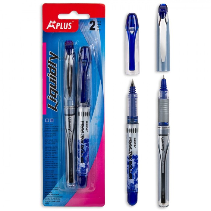 Set Instrumente De Scris A-Plus, Pix și Roller, Cerneală Lichidă, 2 Bucăți, Culori: Negru și Albastru